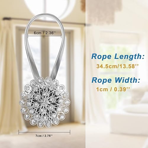 Miniatura 2 de Alzapaños de cortina decorativos de cristal, paquete de 6 alzapaños magnéticos, alzapaños de cortina de flores de cristal con cuerda de alambre de