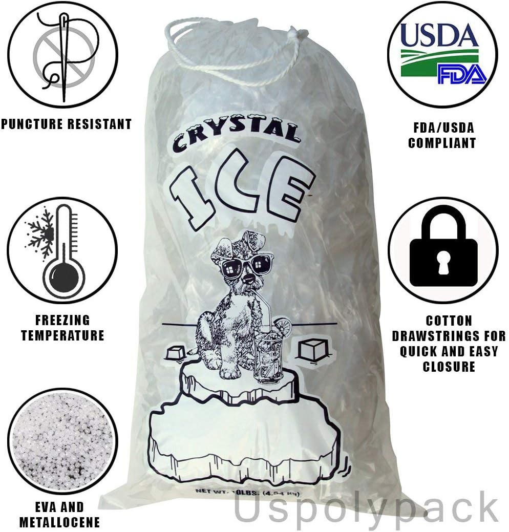 20 lb Ice Bags with Drawstring 13 in x 23 in x 1.85 mil Pack of 250 Heavy Duty Commercial Grade