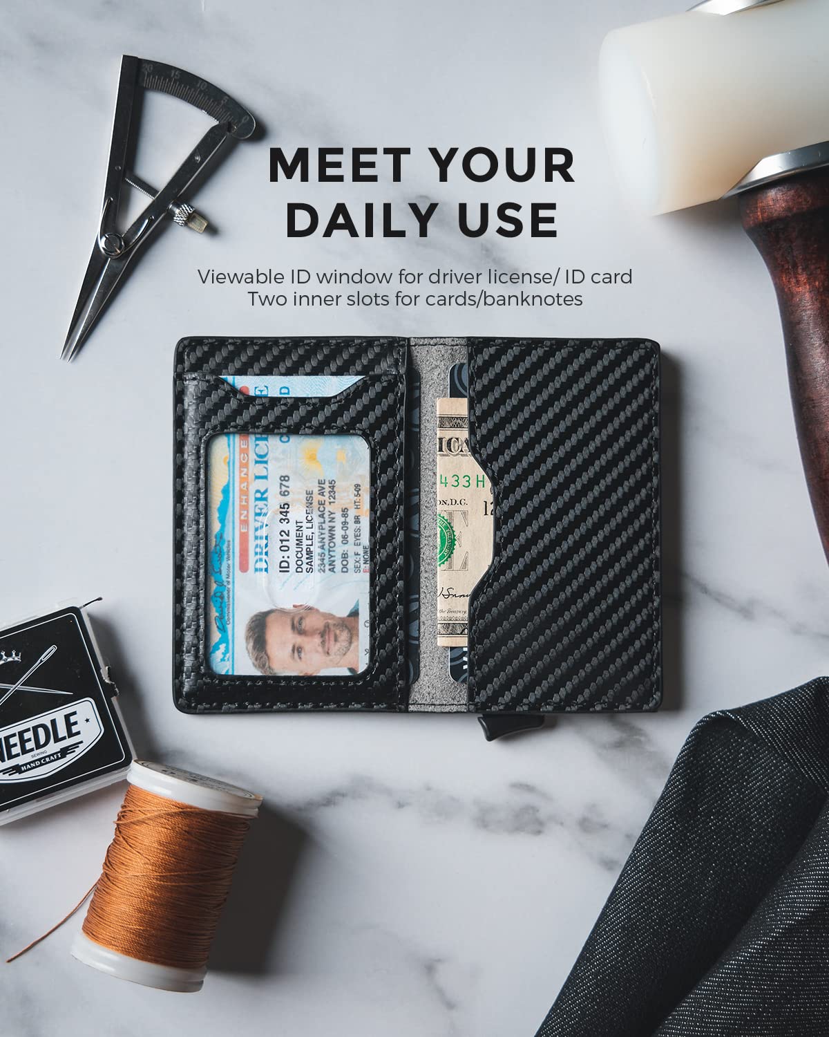 VULKIT Cartera Tarjetero Hombre Pequeño con Ranuras de Piel Tarjetero Metalico para Tarjetas Automatico Caso con Bloqueo RFID