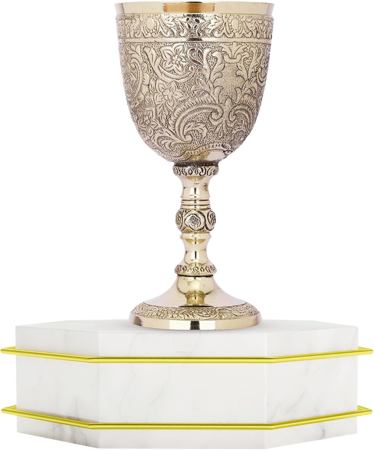 REPLICARTZ Gold Embossed Chalice Goblet – Medieval-Style Brass Cup for Ceremonial Use, Wine, Altar, and Religious Décor – 7 oz / 210 ml Full Size Vintage Goblet for Collectors & Gifts Brass Goblet