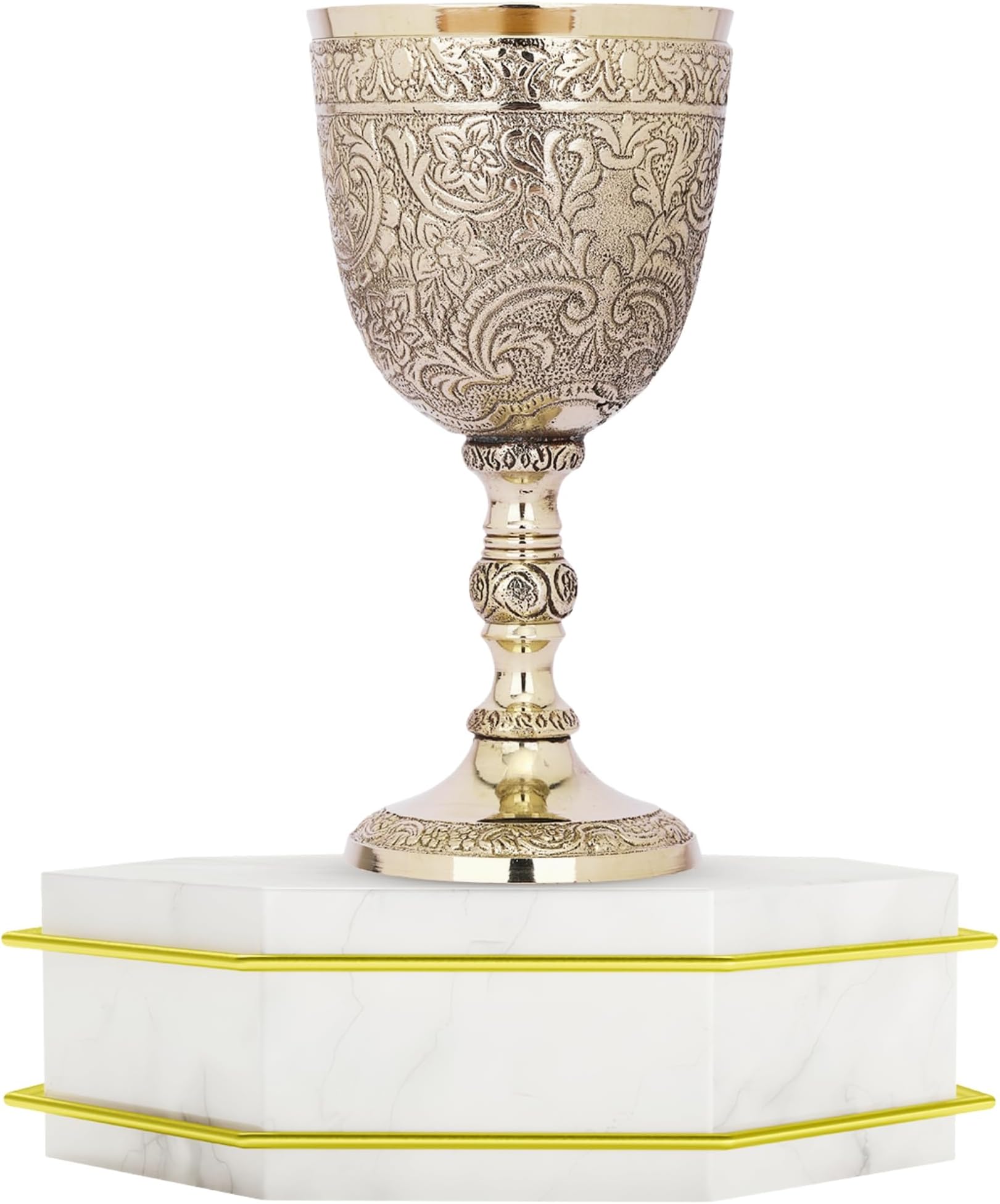 - REPLICARTZ Gold Embossed Chalice Goblet – Medieval-Style Brass Cup for Ceremonial Use, Wine, Altar, and Religious Décor – 7 oz / 210 ml Full Size Vintage Goblet for Collectors & Gifts