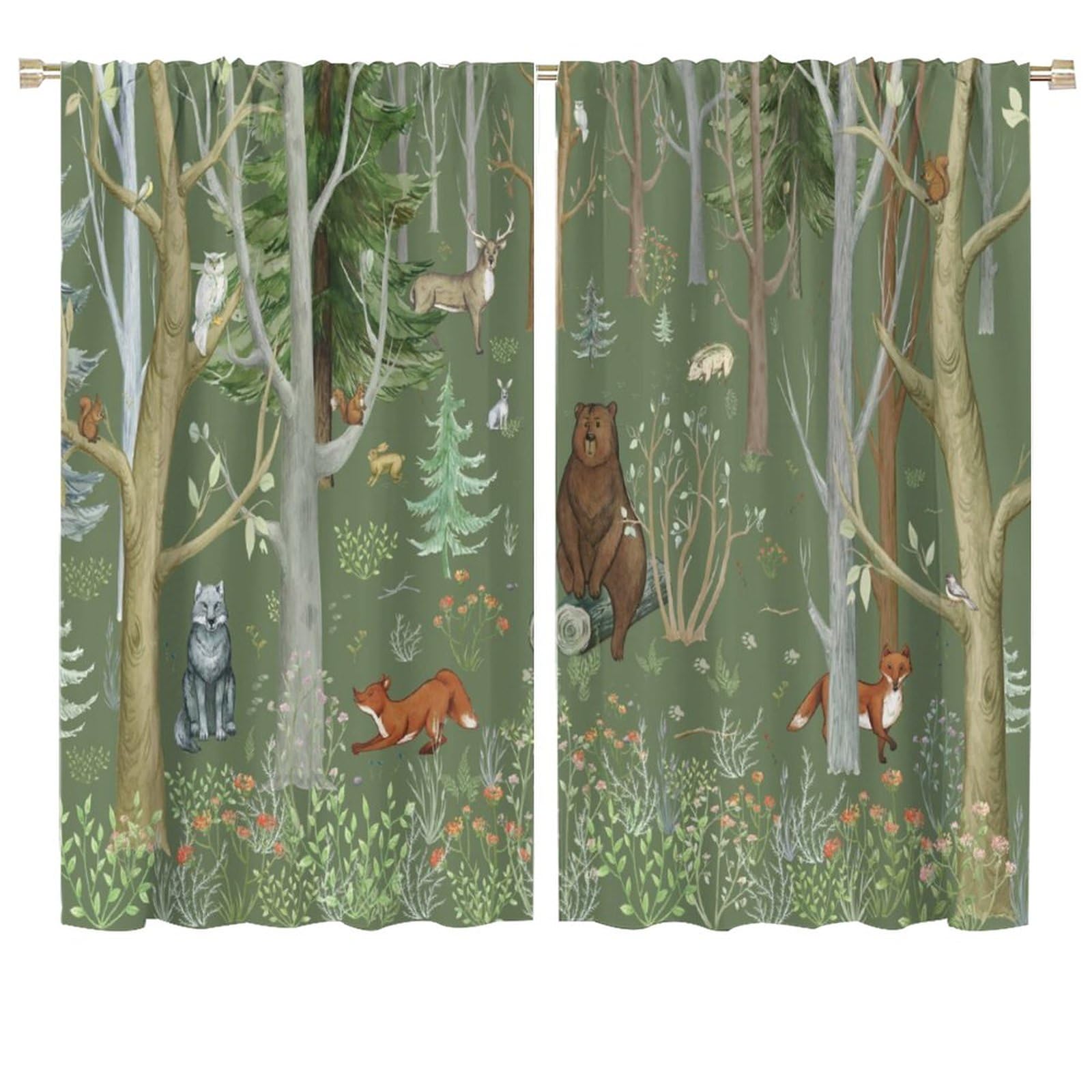 Rustic Cabin Curtain Bear Elk Camping Lodge Farmhouse Hunting Wildlife Curtains for Baby Boys Bedroom Nursery Children Window Drapes 2 Panels 72x63in