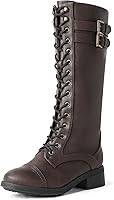 DREAMPAIRS Women's Knee High Riding Combat Boots - PU, Faux Fur Lined, Side Zipper, 1.57" Heel for All-Day Comfort