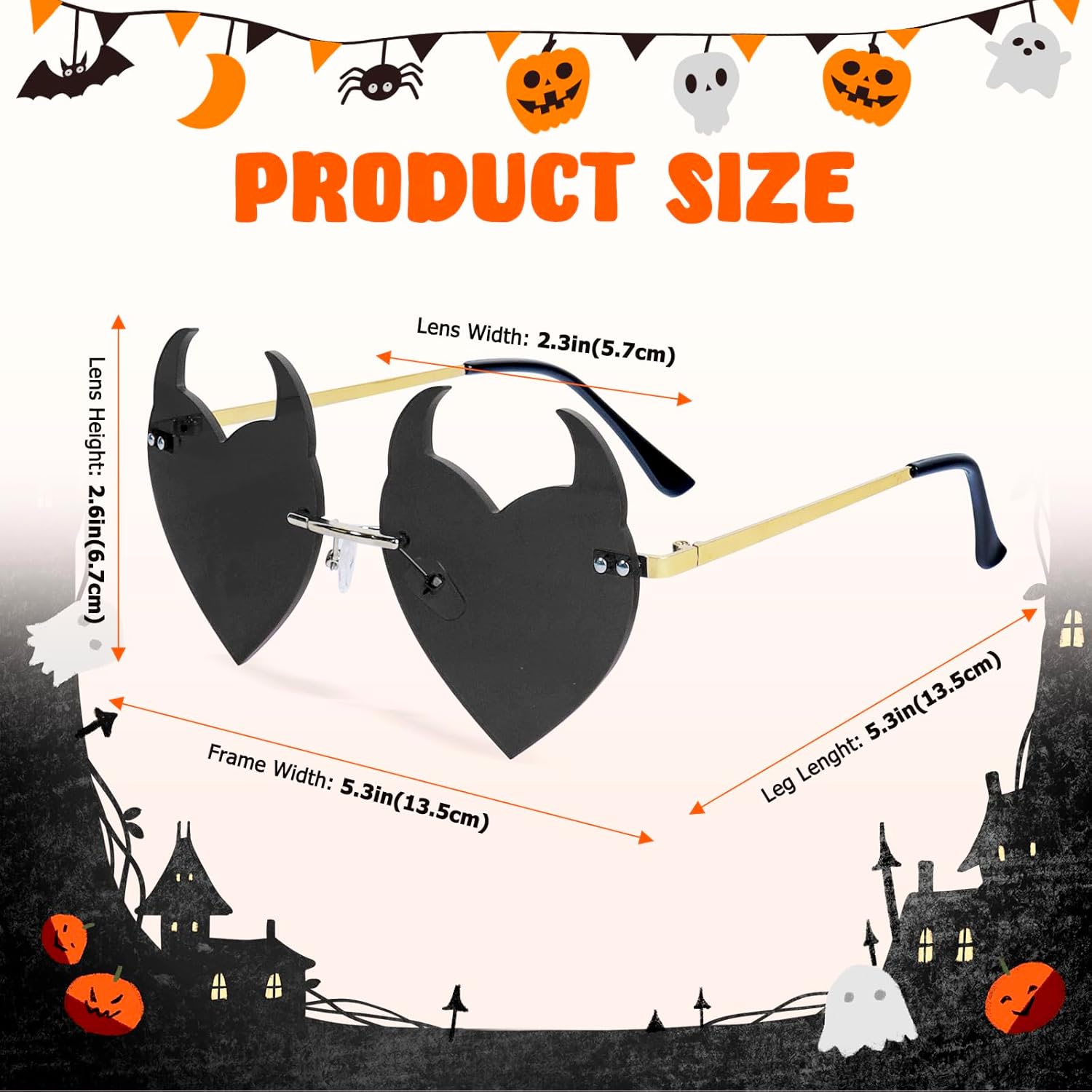 Devil Ear Heart Shape Sunglasses Rimless Goth Glasses for Women Men Christmas Party Cosplay Glasses Trendy Eyewear - Image 4