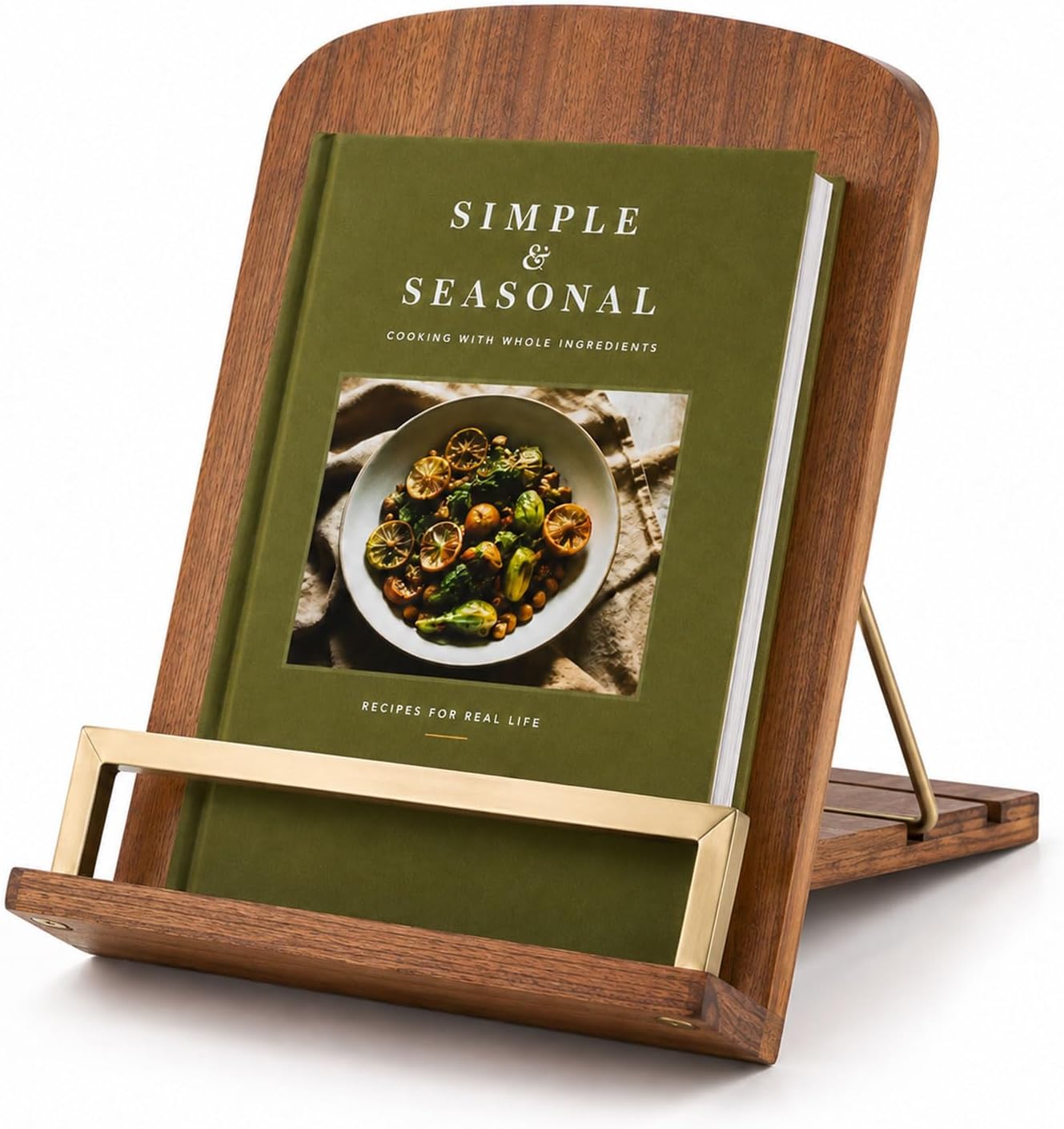 Modern Cookbook Stand for Kitchen Counter, Wooden Recipe Book Holder