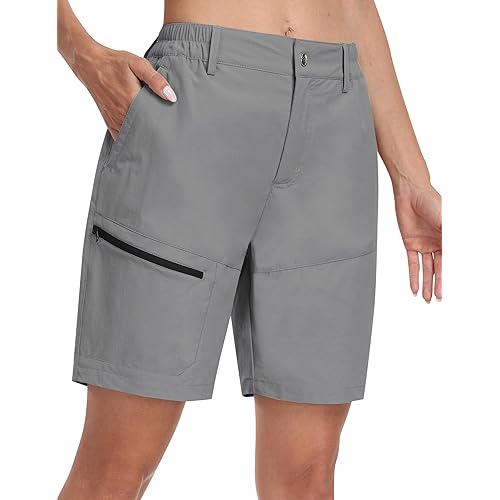 MoFiz Women's 7" Hiking Cargo Shorts Quick Dry Lightweight Summer Shorts for Women Travel Athletic Shorts with Zipper Pockets