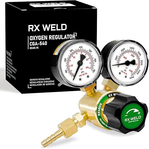 RX WELD Regulador de oxígeno Medidores de gas de soldadura CGA 540 Entrada Oxy para kit de corte de antorcha estilo V, mango de PC