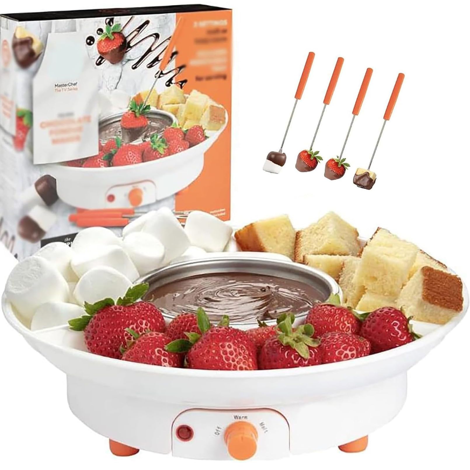 S'mores eléctrico - Juego de olla para fondue de chocolate, temperatura ajustable de 40 a 70 °C, kit de fiesta interior sin llama con 6 tenedores