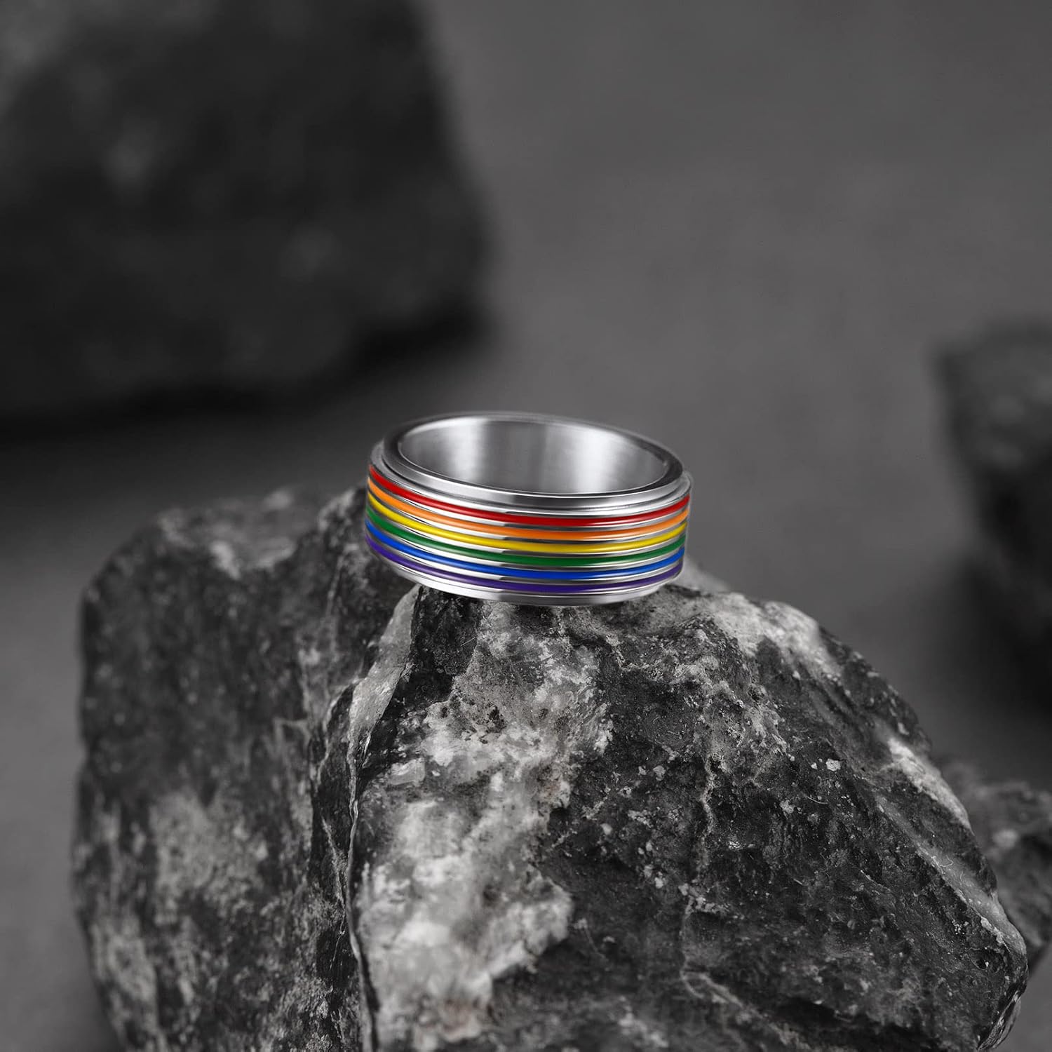 FaithHeart LGBT Pride Rainbow Fidget Rings, Stainless Steel/18K Gold Plated Love is Love Jewelry for Men Women Personalized Customize - Image 7