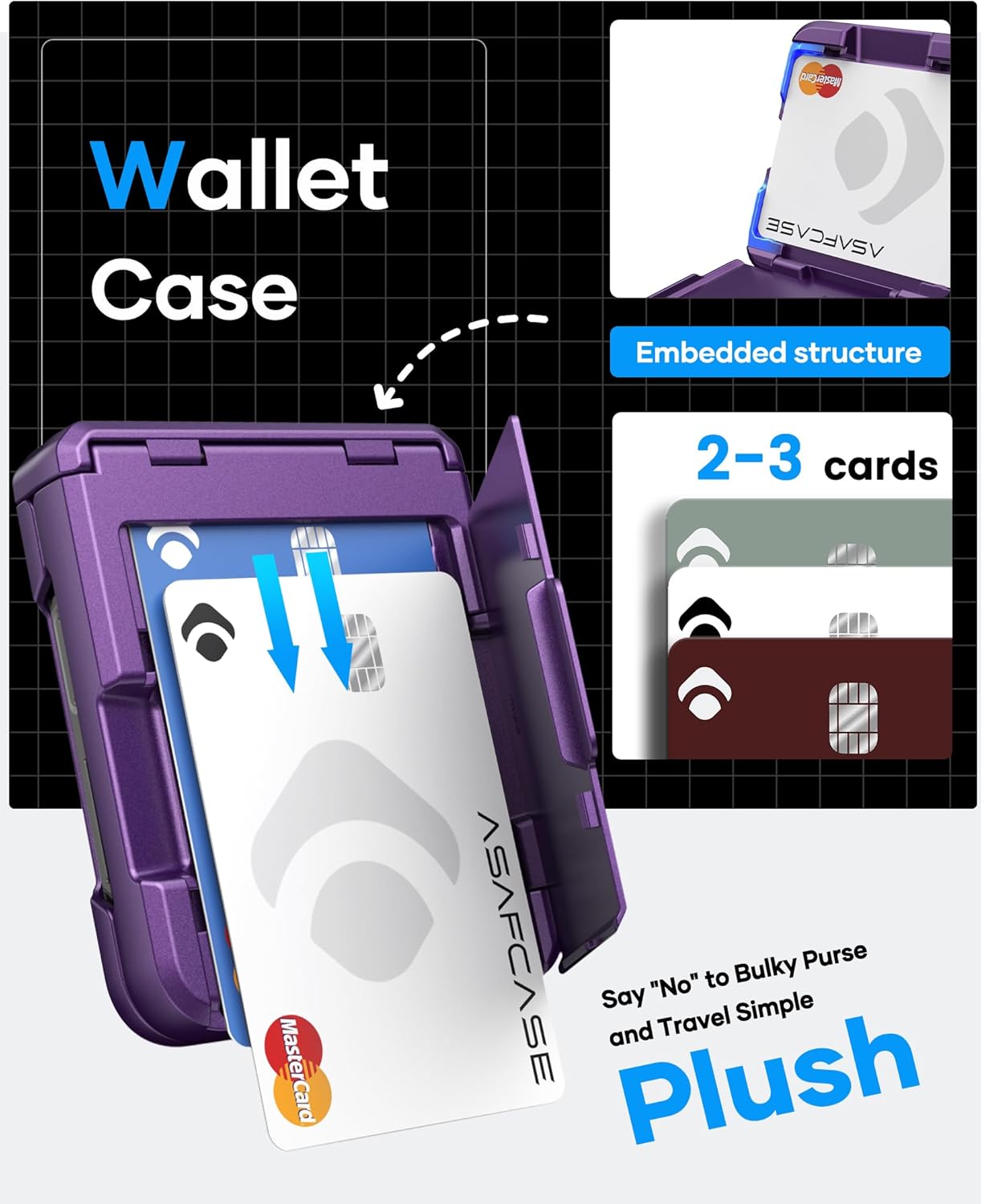ASAFCASE for Samsung Galaxy Z Flip 5 Wallet Case with Card Holder (3 Cards) & Outer Screen Protector & Hinge Protection, Shockproof Rugged Phone Protective Cover Case for Galaxy Z Flip 5, Dark Purple