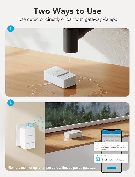 GoveeLife Smart Water Sensor 4 Pack Bundle with Water Detectors 3 Pack, 100dB Adjustable Audio Alarm and Leak & Drip Alerts, Detector for Home, Bedrooms, Basement, Warehouse, Cabin/RV