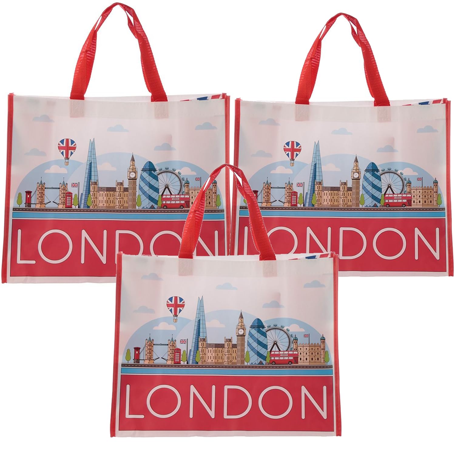 DV London Icons Colourful Reusable SET OF 3 Shopping Bags Sturdy Light-Weight Spacious Bag