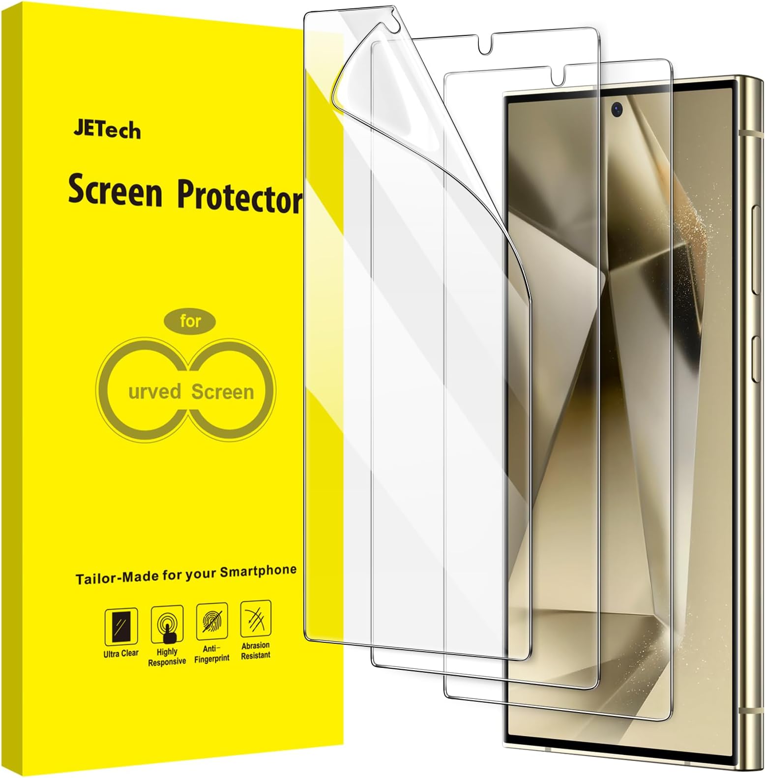 Screen Protector for Samsung Galaxy S24 Ultra 5G 6.8-Inch, Flexible TPU Film, Fingerprint ID Compatible, Easy Installation, HD Clear, 3-Pack