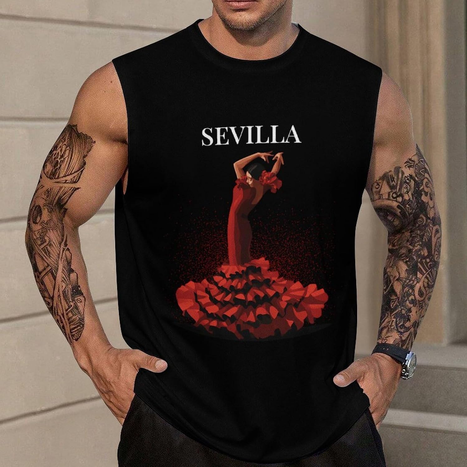 Sevilla Flamenco Dancer Men Summer Sleeveless Crew Neck Top 5XL