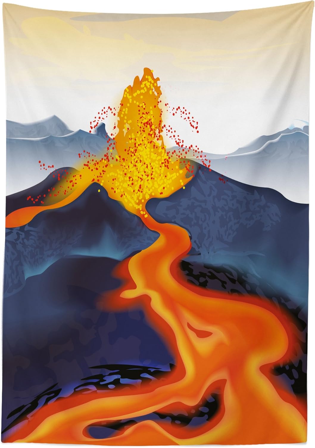 Lunarable Volcano Outdoor Tablecloth, Vibrant Graphic Display of Eruption Natural Disaster Molten Hot Lava, Decorative Washable Picnic Table Cloth, 58" X 104", Blue Scarlet