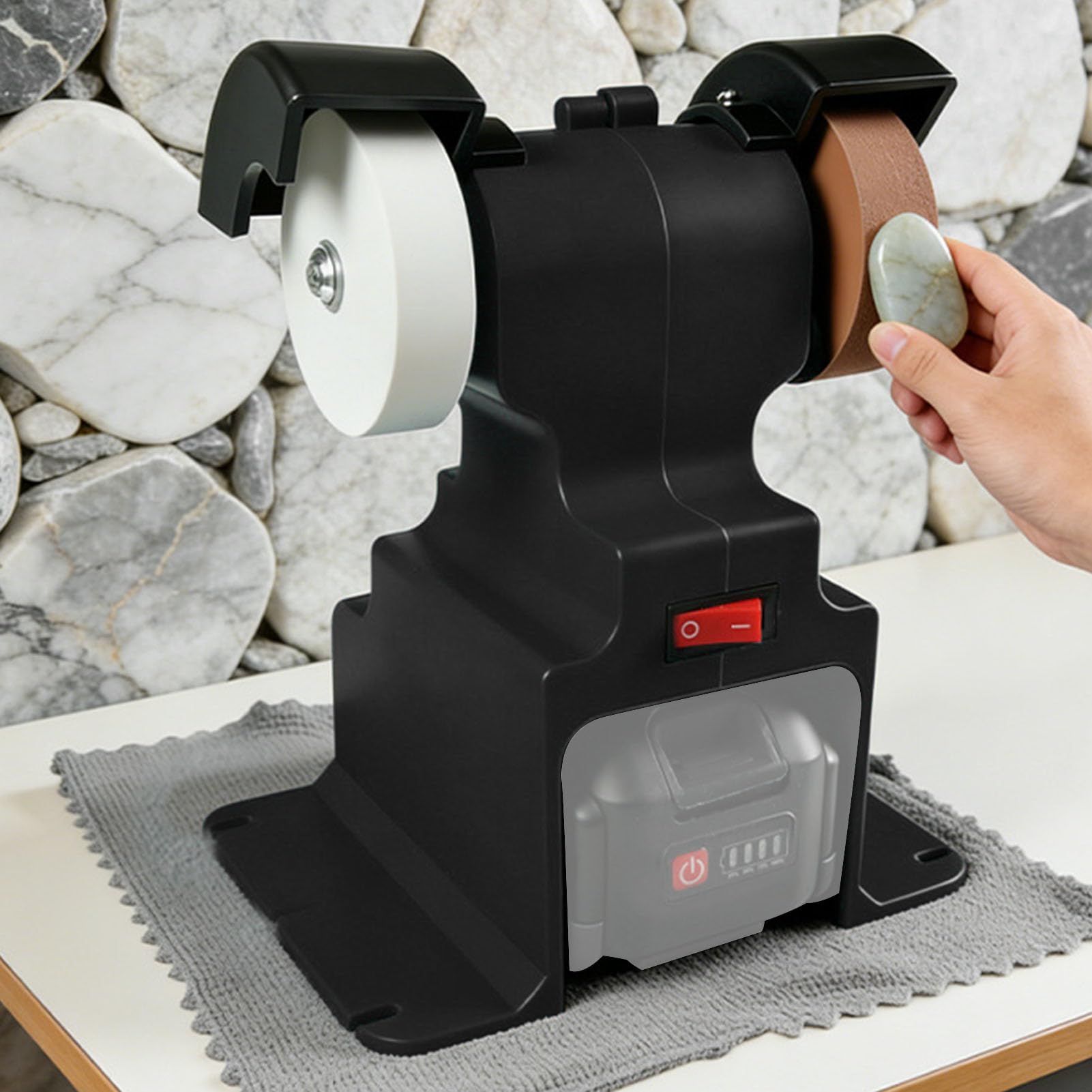 Tosuny Mini Bezprzewodowa Szlifierka Stołowa Polerka do Szlifowania Woskiem Metalowym 200 W 7000 Obr./min 18 V-21 V Akumulator (wtyczka UE)