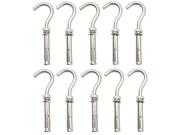 LBY 10pcs Expansion Anchor Bolt Open Cup Hooks, M6 Open Cup Hook Screw, Expansion Heavy Duty Bolts, Hardware Tool, Stainless Steel Silver