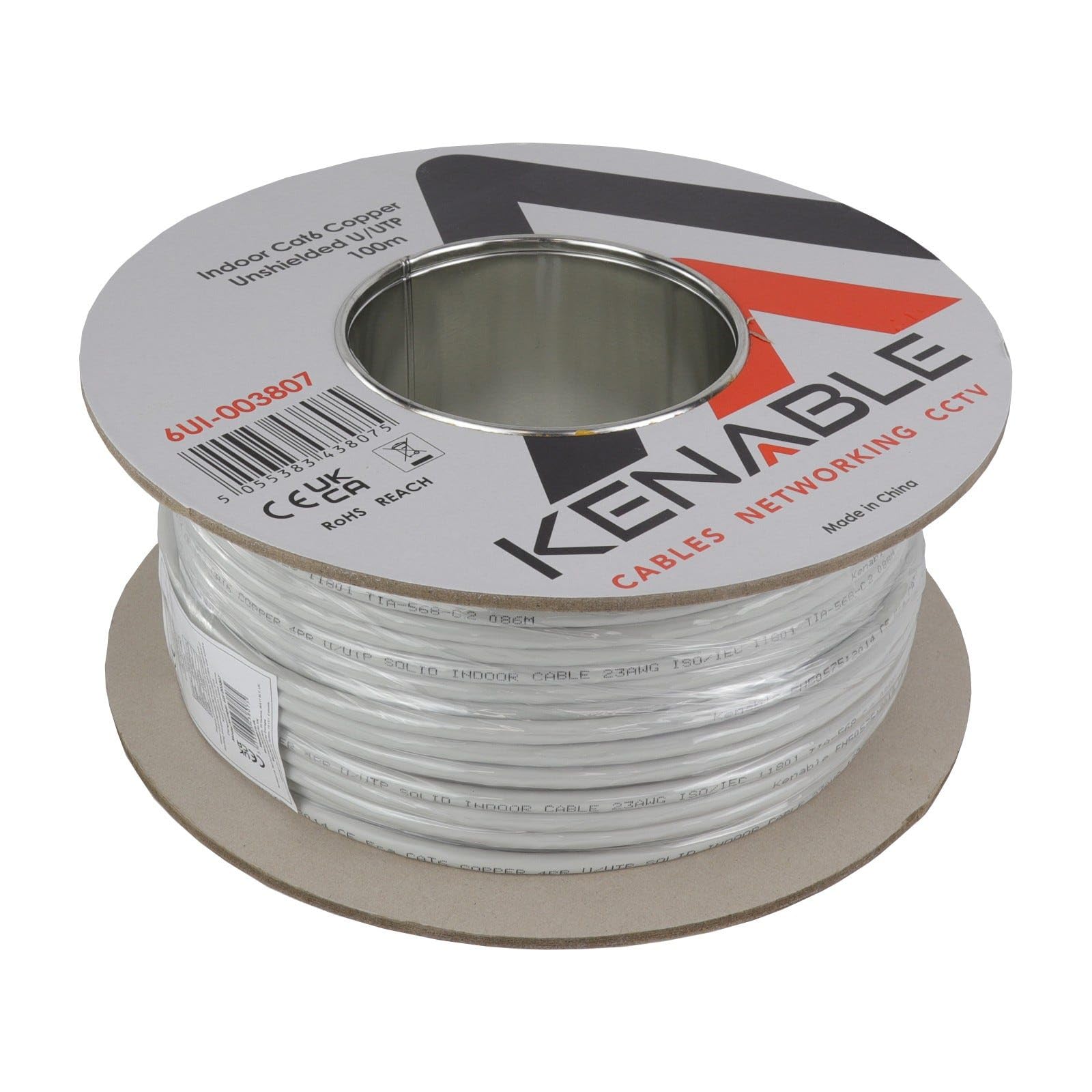 kenable Cavo di Rete Ethernet CAT6 UTP Rame 23AWG per Interni PVC Bobina 100 m [100 metri/100m] Grigio