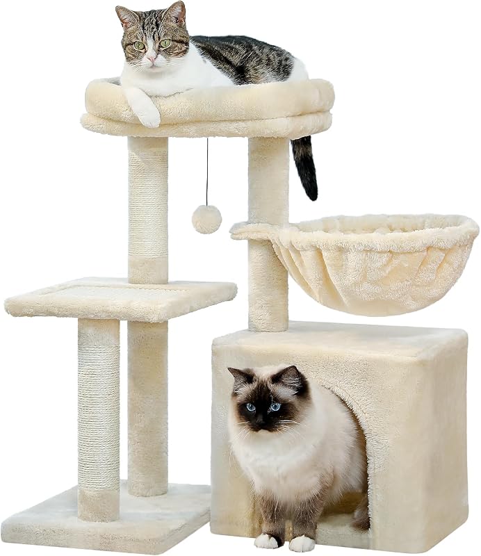 PAWZ Road macskavár 73 cm macskaház függőággyal és sisáloszloppal bézs