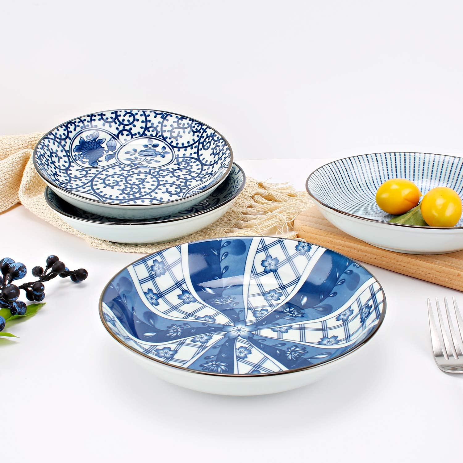 Exclusive Discount 50% Price YALONG 7 inch Ceramic Shallow Bowls Porcelain Asian Plate Set Assorted Motifs Floral Blue Plates Serving Dinner Bread Butter Dinner Appetizer Salad Dessert Snack Microwave & Dishwasher Safe Amazing 🔥 YALONG 7 inch Ceramic Shallow Bowls Porcelain Asian Plate Set Assorted Motifs Floral Blue Plates Serving Dinner Bread Butter Dinner Appetizer Salad Dessert Snack Microwave & Dishwasher Safe