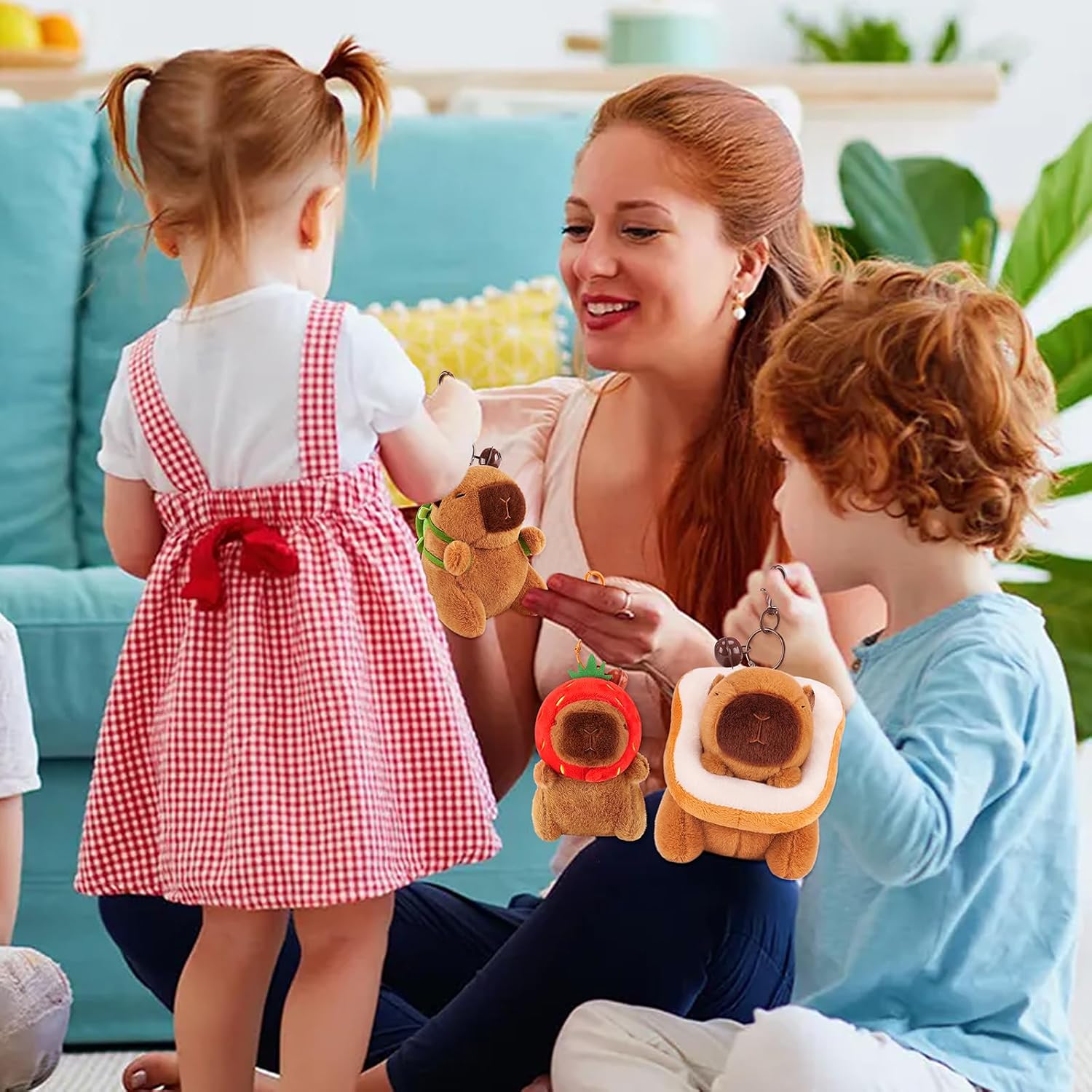 Achwishap 3PCS Capybara Plush Keychain,Cute Keychain Capybara Stuffed Animal,Capybara Plush Toys Key Chain,Kawaii Plushie Stuffed Toys for Kids Adults Birthday Gifts(Turtle,Strawberry Hat,Bread) - Image 6