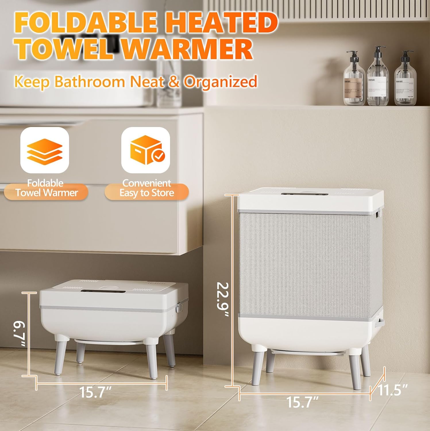 Towel Warmer, 35L Large Foldable Towel Warmers for Bathroom, Dual-Mode Blanket Warmer with Safety Lock, Timer, and Auto Shut-Off, Fits Up to 3 Oversized 40"X70" Towels, for Home & Loved Ones Blue