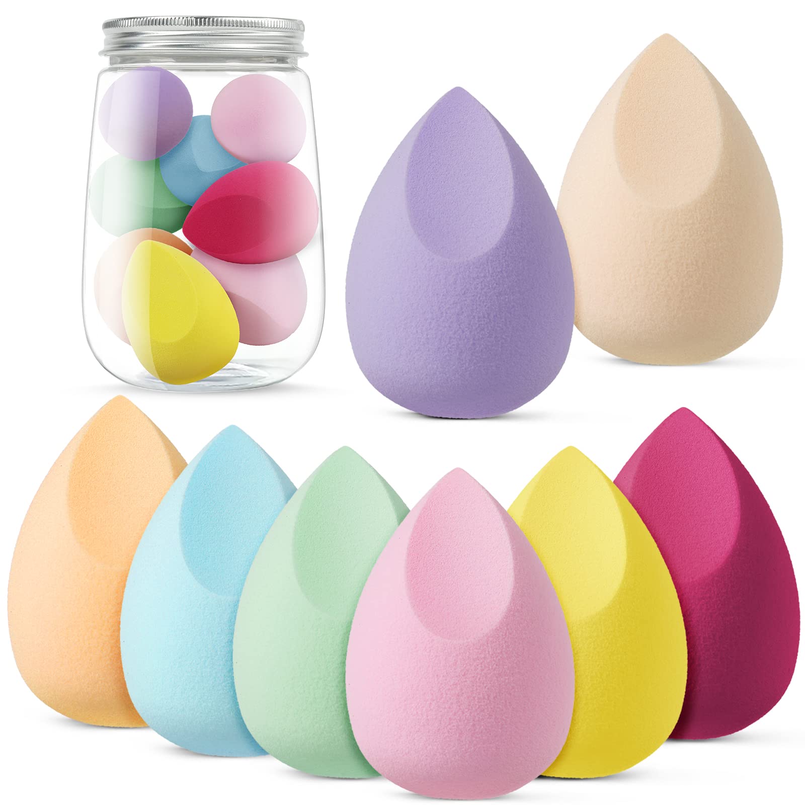 AUAUY Esponja Maquillaje, 8 Piezas Esponjas De Maquillaje Sin Látex, Set de Esponja de Maquillaje Uso Húmedo y Seco, Para Base Líquida, Protector Solar y Crema(Corte de Gota)
