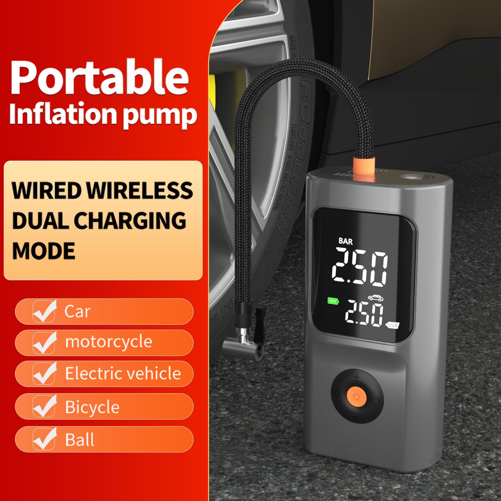 PARDUS Tire Inflator Portable Air Compressor 150PSI Air Pump For Car Tires with Digital Pressure Gauge Bike Tire — view 2