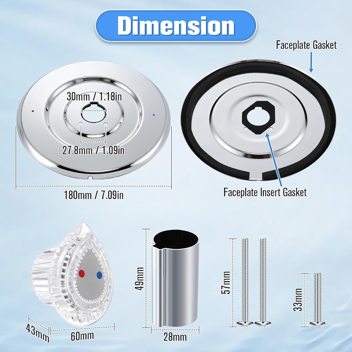 enhon tub and shower trim kit, shower trim compatible with moen chateau t470 single handle tub/shower standard valve, escutcheon screws tube and handle(dot mark,chrome) chrome dot mark