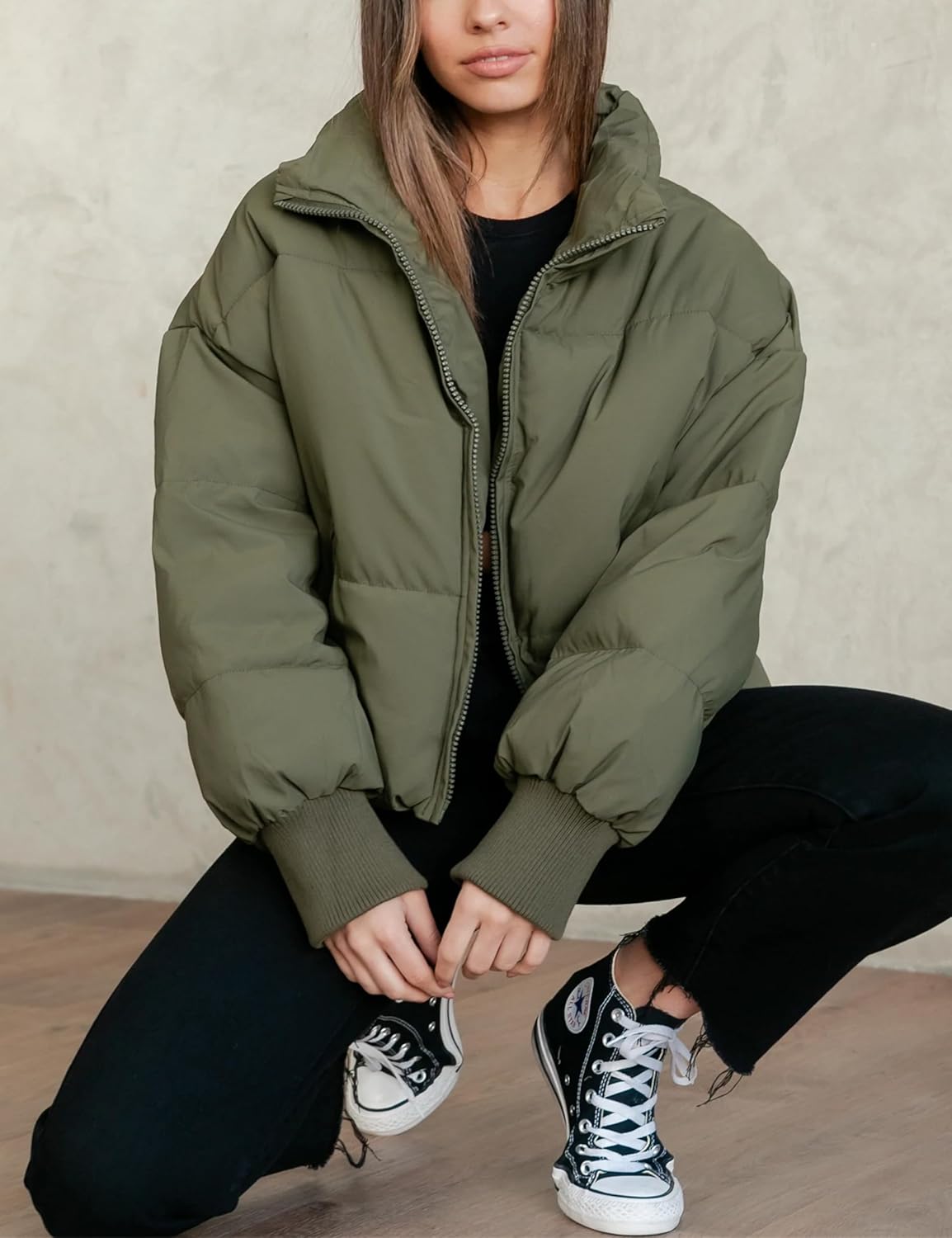 Lianlive Womens Cropped Puffer Jacket Winter Oversized Black Short Quilted Padded Jackets Puffy Outerwear Coat - Image 6