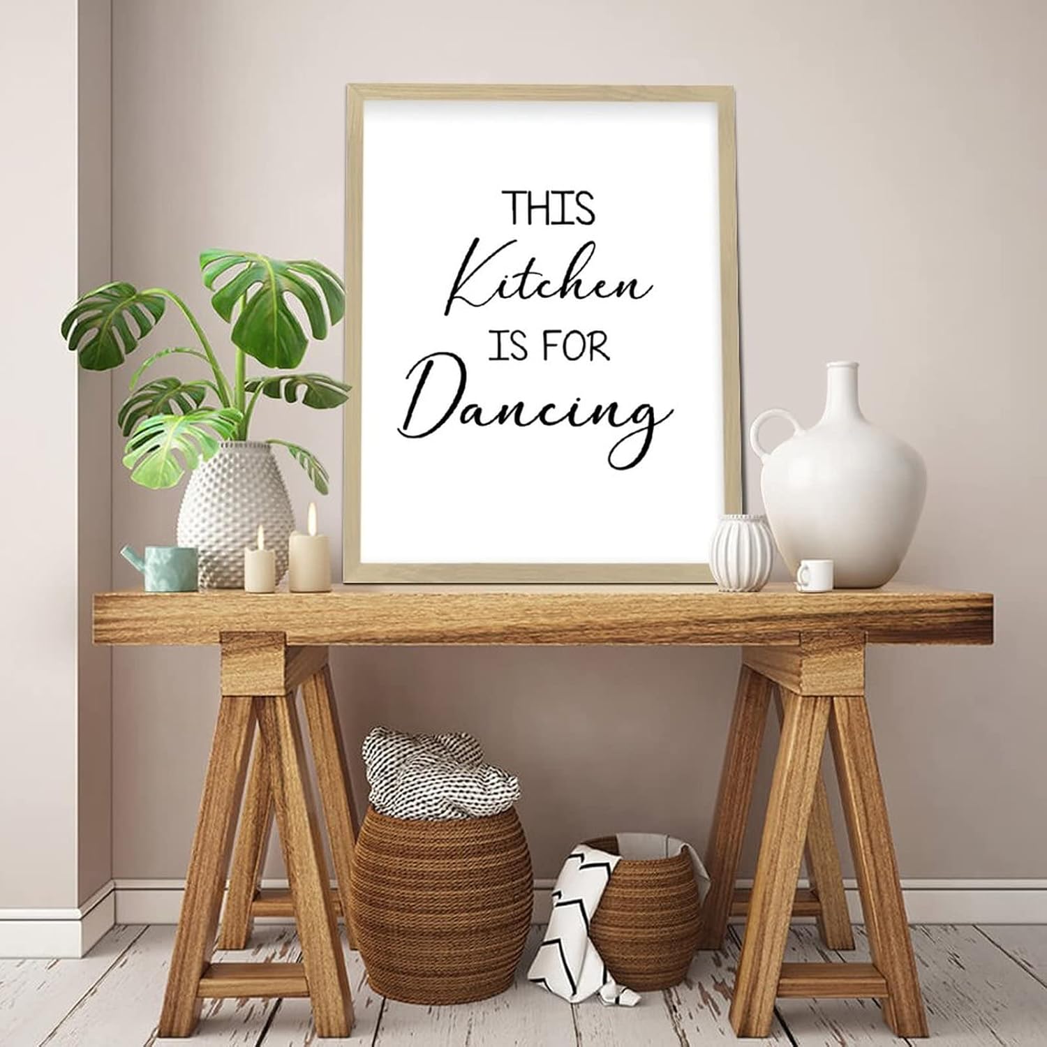 Rustic Style Framed Wood Sign with Kitchen Quotes This Kitchen is for Dancing Frame Wooden Plaque for Front Door Farmhouse Porch Wall Decor 16x20inch
