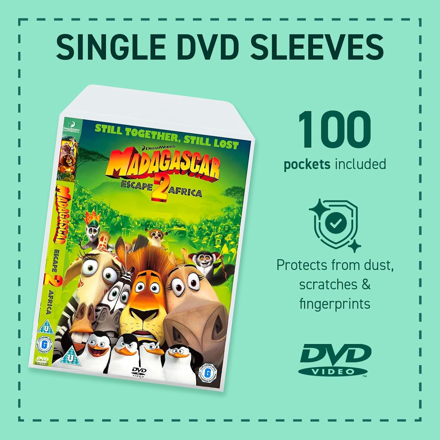 Tarifold Clear DVD Storage Sleeves with Secure Closing Flap and Cover Insert Space, Durable Polypropylene, Made in Denmark, 100 Pack