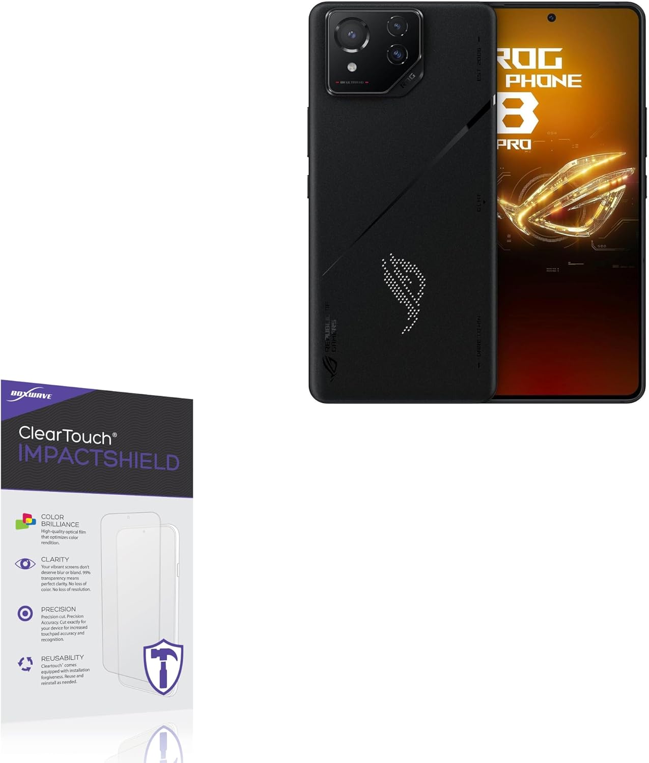 BoxWave Screen Protector Compatible with ASUS ROG Phone 8 Pro - ClearTouch ImpactShield (2-Pack), Impenetrable Screen Protector Flexible Film