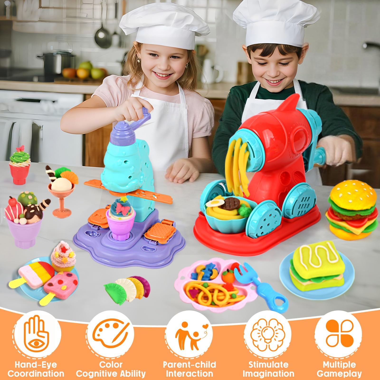 Spielzeug für 3–8 Jahre alte Kinder: Play Color Dough Set für Kinder, 4-in-1 Play Doh Zubehör mit Werkzeugen und Ausstechern, Geschenke für 3, 4, 5, 6, 7, 8 Jahre, Kinder, Kunst, Handwerk