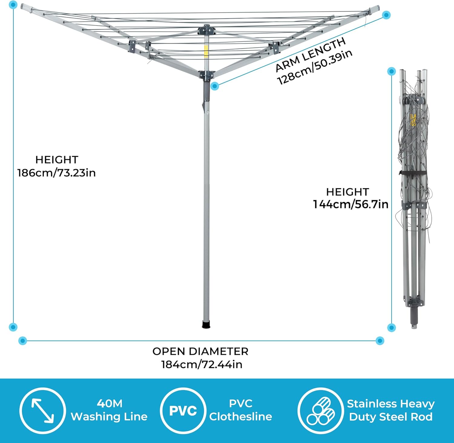 JS HANGER Collapsible 4-arm Rotary Outdoor Umbrella Drying Rack Metal Clothes Dryer Clothesline with 131ft Drying Space