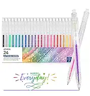 Glitter Gel Pens, 24 Colors Metallic Vibrant Retractable Sparkle Gel Pens for Coloring Journaling Drawing Doodling Colored Pen for Kids Adult Fun Pens 0.8-1mm