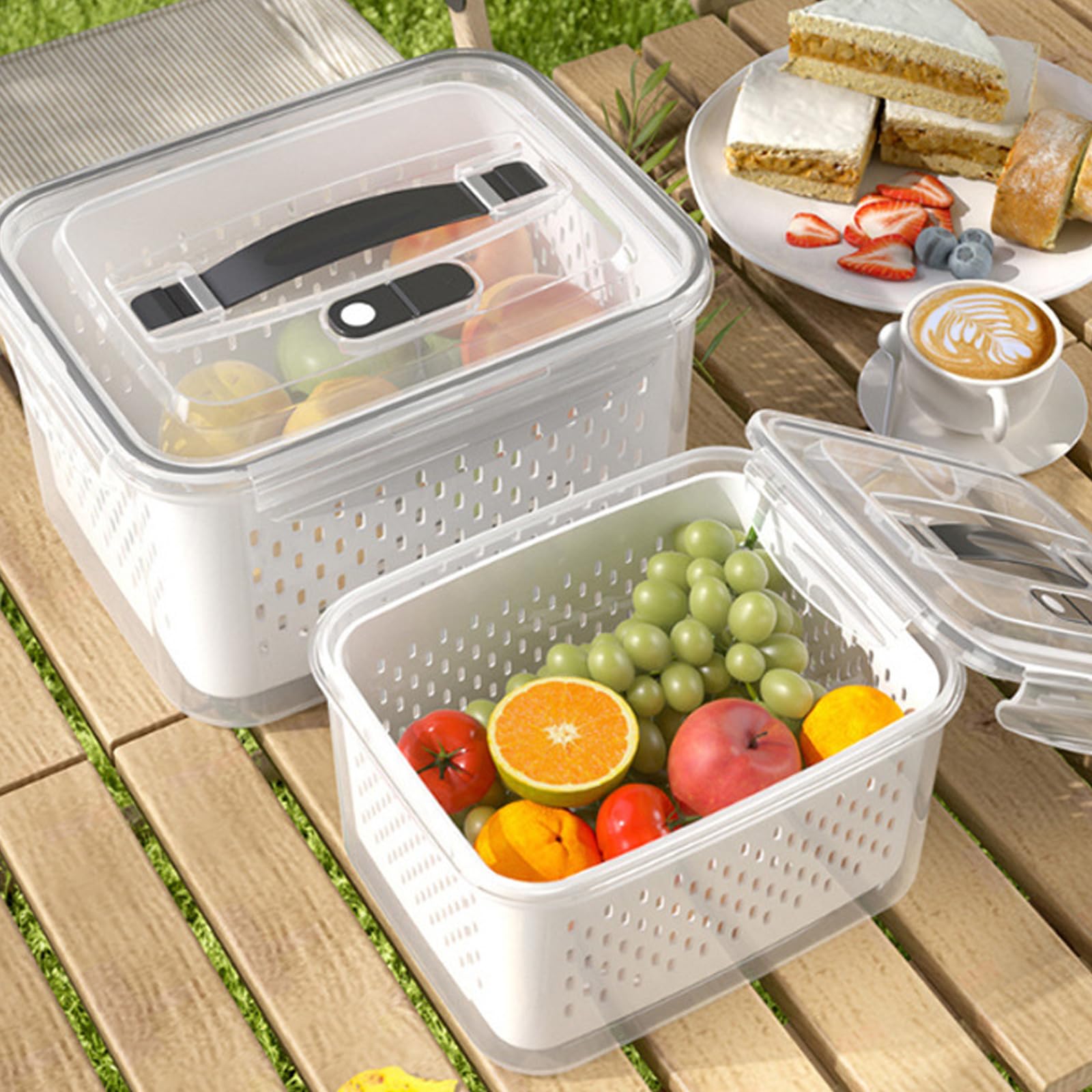 Greabuy Cestas versátiles para refrigerador con asas, filtro desmontable, ideal para verduras, preparación de comidas, contenedores multiusos para refrigerador