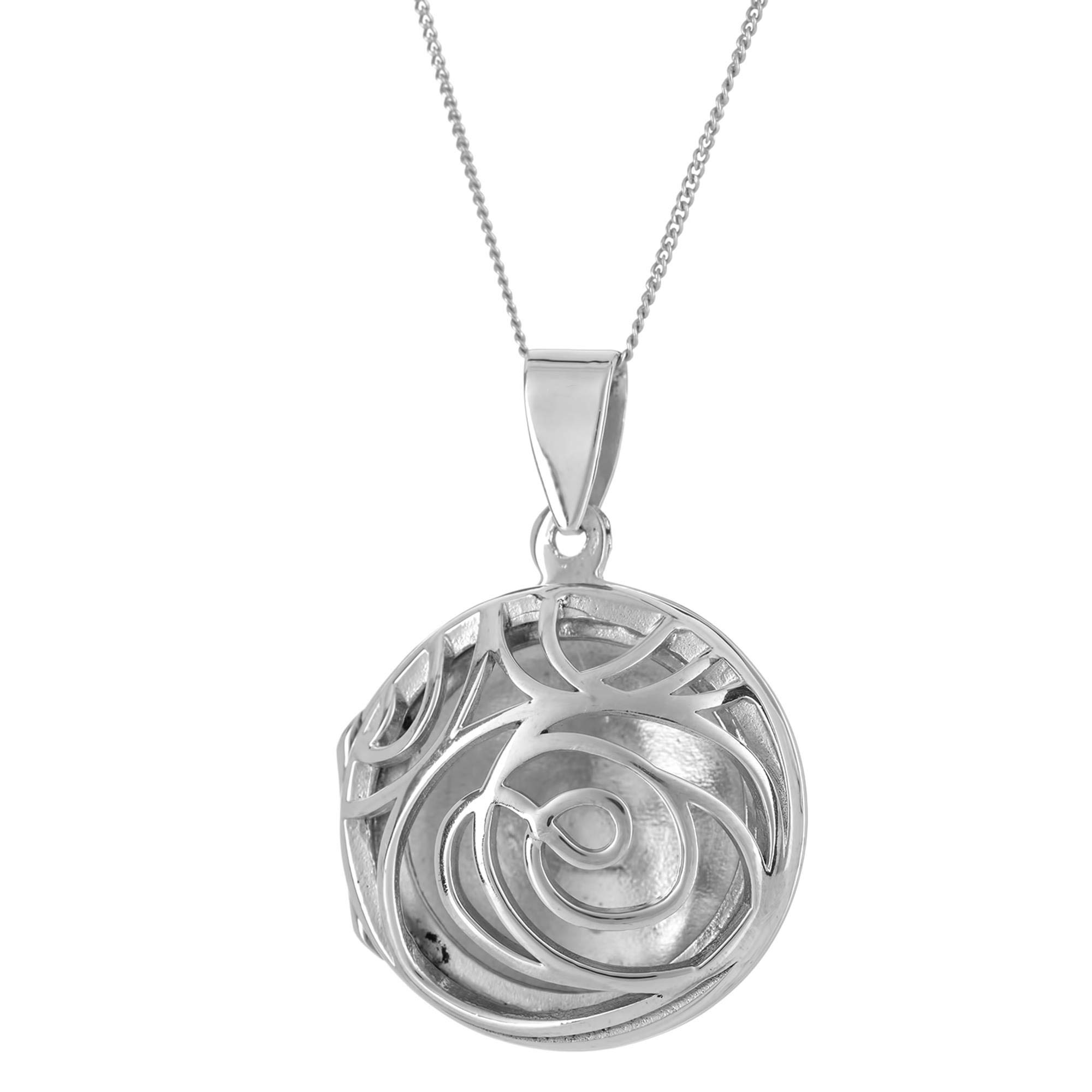HLTYGWX Damen-Halskette mit rundem Medaillon-Anhänger aus 925er-Sterlingsilber, filigranes Ausschnittmuster, 45,7 cm