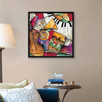 Jazz it Up I Black Float Frame Canvas Art, Piano Artwork