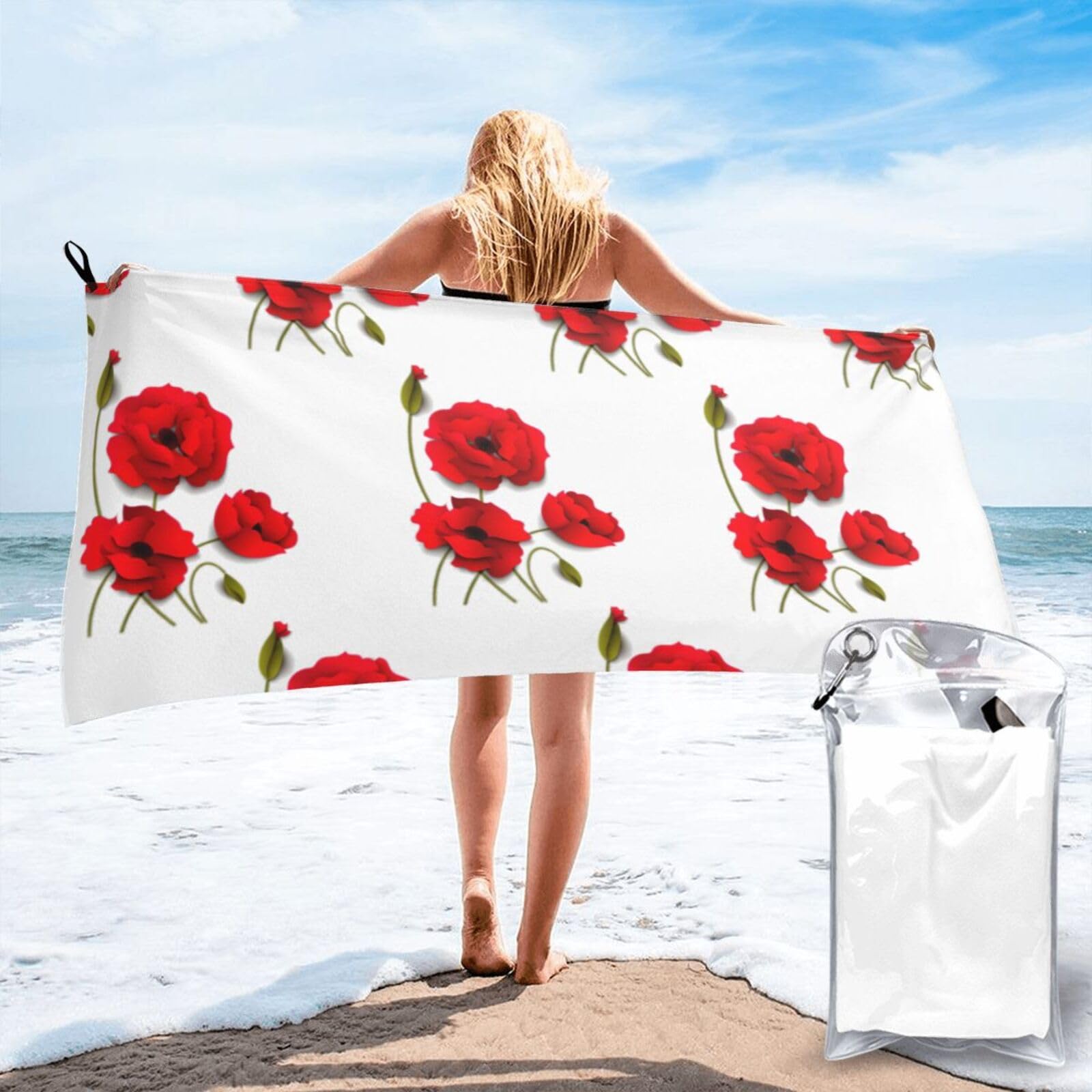 WYCZHY Poppy Flowers Vivid Petals Print Beach Towel Soft Quick Dry For Spa Pool Gym Vacation Travelers Women Men Adults Sauna Gift