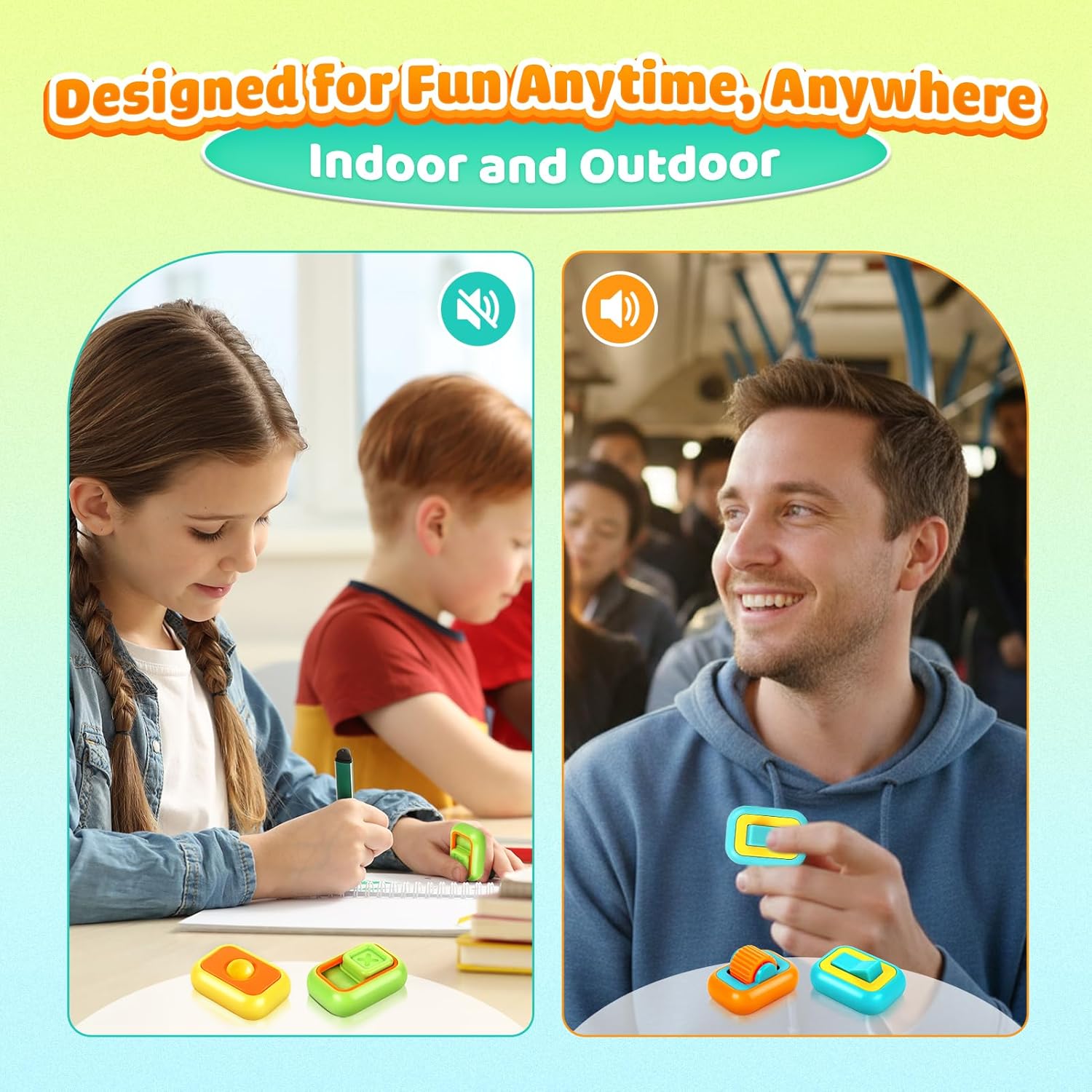 Fidget Toys Finger Fidgets for Kids: 4 Pack Sensory Fidget Toy for Stress Relief- Multi-Functional ADHD Tools for Autism Kids Calming- Fun Fidgets with Slider, Clicker, Roller for Travel Classroom
