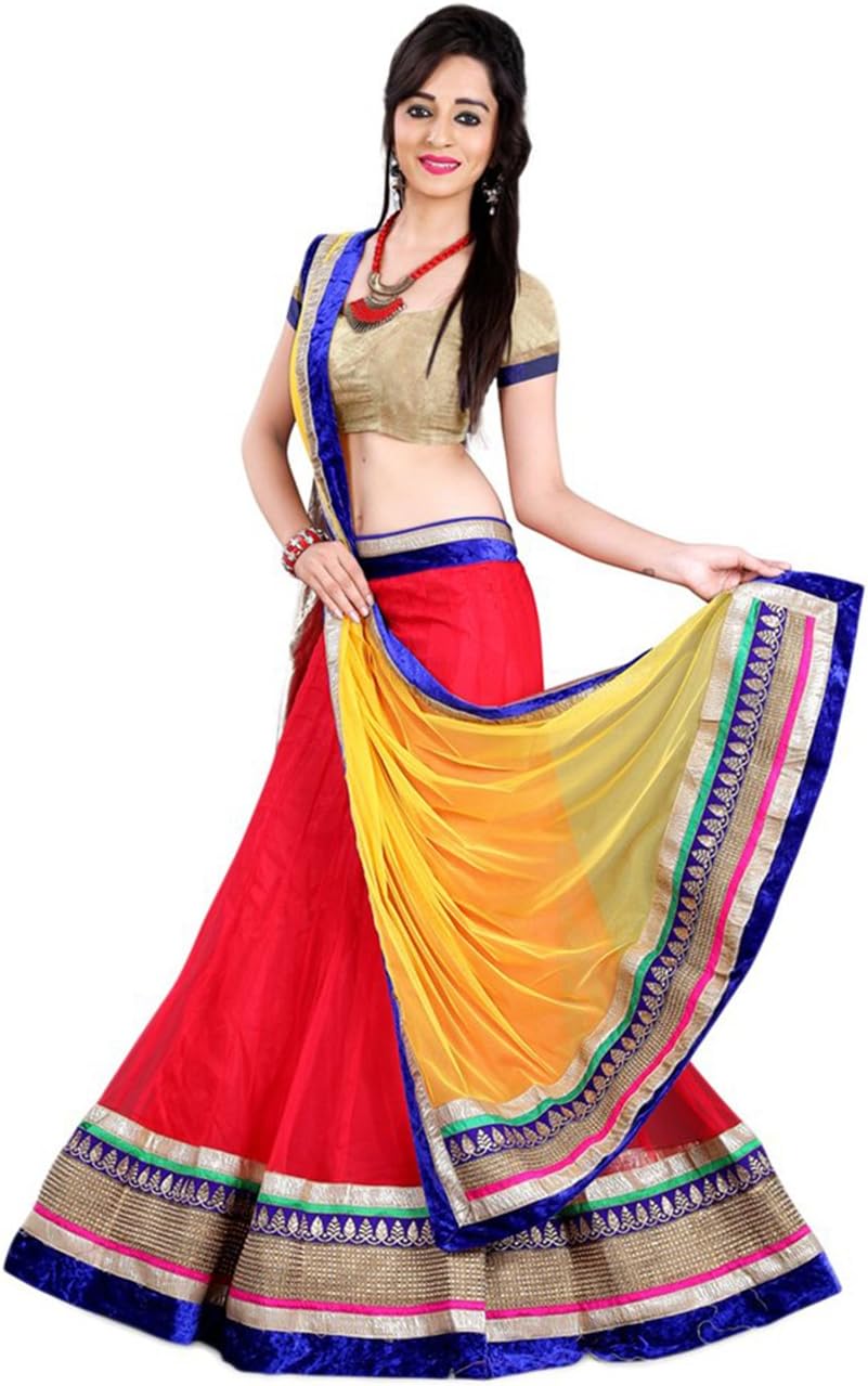 Women's Net A-Line Lehenga Choli (Kedar_Colored_Free Size)
