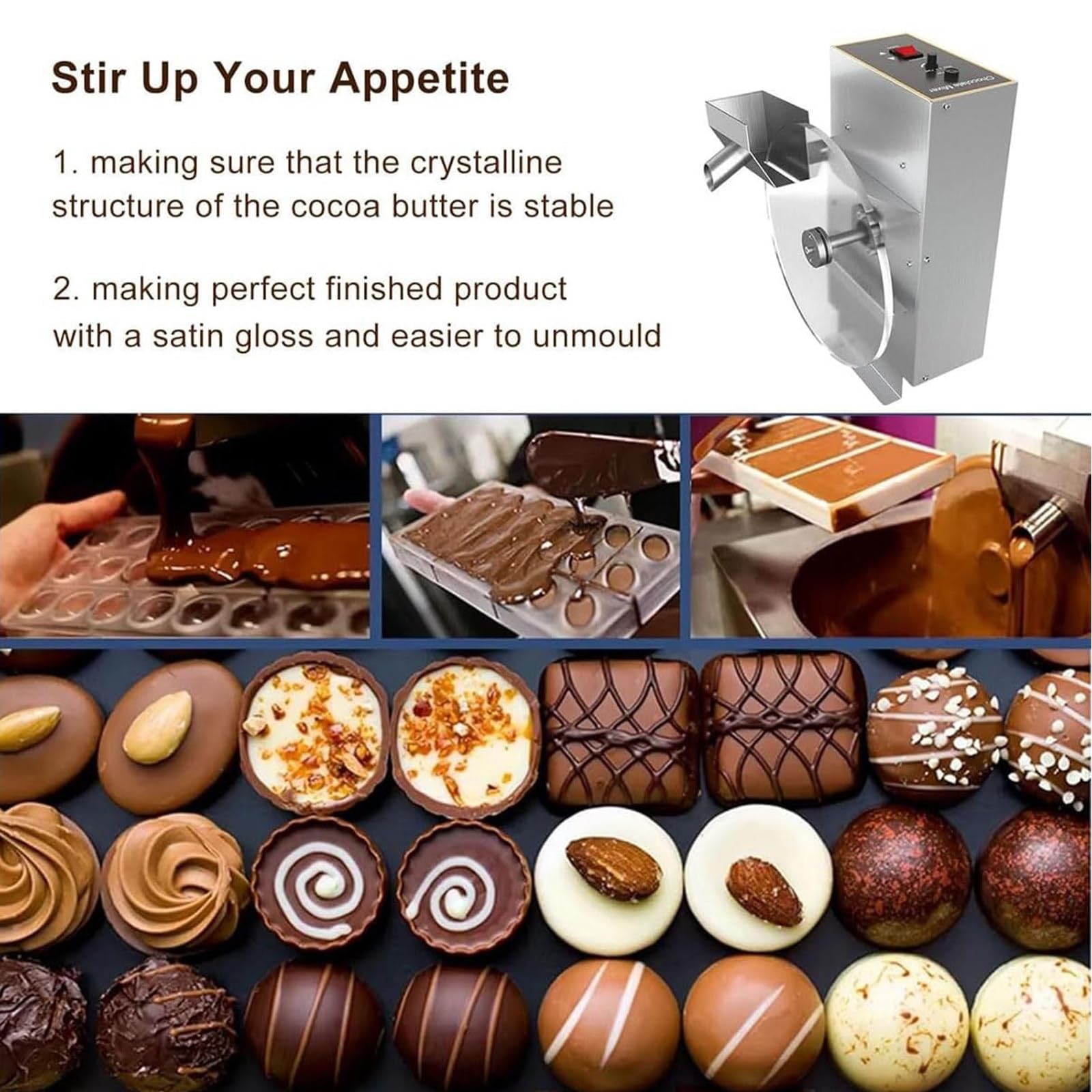 Templadora De Chocolate con Ruedas,Mezcladora Eléctrica para Moldear Y Fundir Coberturas Chocolate,Máquina Eléctrica para Depositar Chocolate,Calentador Alimentos Acero Inoxidable