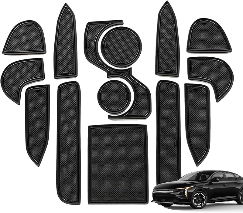 Kit de Tapetes para Porta-Copos e Console Central KOOGEN para Kia K4 2025–2026, Preto, 14 peças