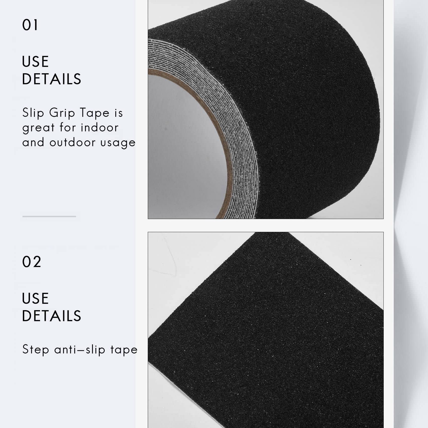 5X Cinta para Escaleras Antideslizante - Pasos de Seguridad Impermeables para Interiores y Exteriores, Grano 80, Negro, 5 M