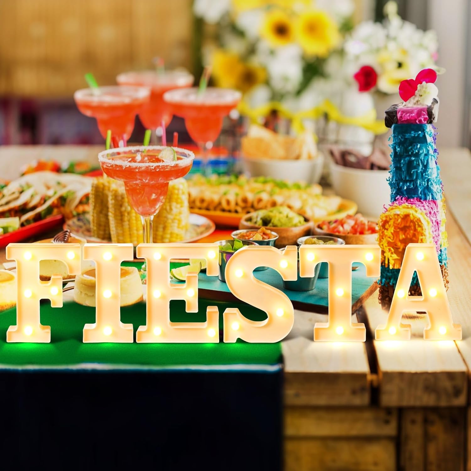 Honoson 6 Pcs Fiesta Mexican Party Decoration Fiesta LED Lights up Sign Cinco De Mayo Home Table Decoration for Mexican Themed Birthday Taco Party Supplies