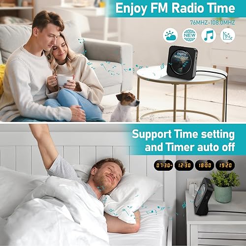 Miniatura 5 de Reproductor de CD Bluetooth de escritorio con altavoces para el hogar, reproductores de CD de música portátiles con RC, pantalla LED, radio FM,