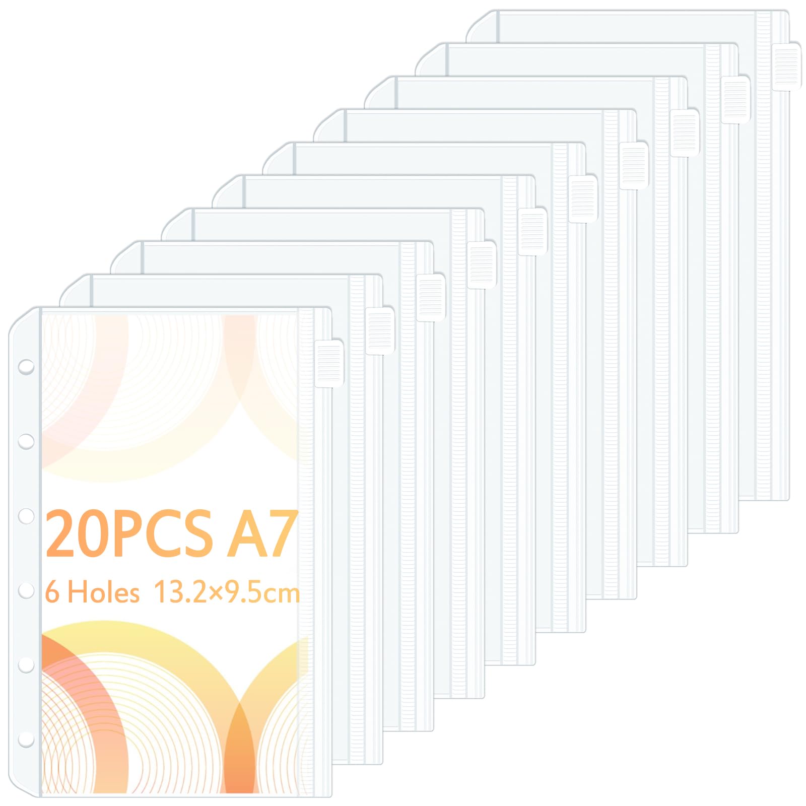 A7 Binder Taschen 20 Stück, Caianwin PVC 6 Löcher Reißverschluss Ordner, Wasserdicht Kunststoff Bindertaschen, Transparent Geld Budget Umschläge, Budget Planer Zubehör für Binder A7