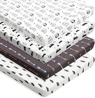 4 Pack N Play Sheets Woodland Forest Animals Wood Neutral Unisex Fitted Baby N Play Sheets Fitted for Standard Pack and Plays and Mini Cribs Set for Baby Boys or Girls