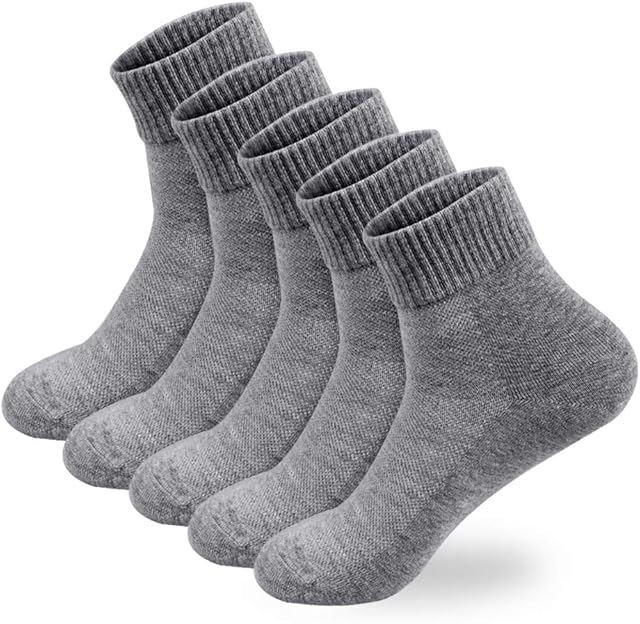 JINROZ Cotton Quarter Socks, Cycling socks, Great for Running Hiking Sports Sneakers Business Everyday, Unisex (Black/White/Grey, 5 Pairs)